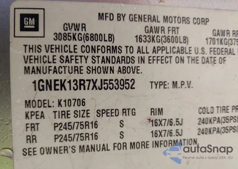 1999 Chevrolet Tahoe Ls from USA, damaged, VIN 1GNEK13R7XJ553952